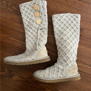 UGG Cream Cable-Knit Button Knee Boots